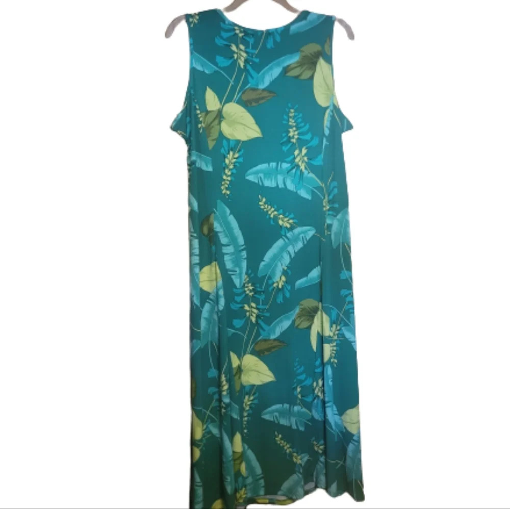 Susan Graver Liquid Knit sleeveless Midi Dress in Jungle Jade - Picture 3 of 7